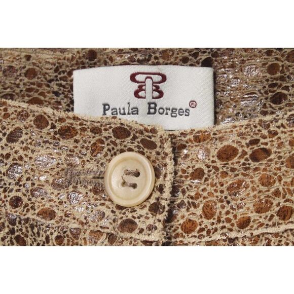 PAULA BORGES Brown & Tan Reptile Embossed Straight Leg High Waist Pants Size 8 - Picture 4 of 4